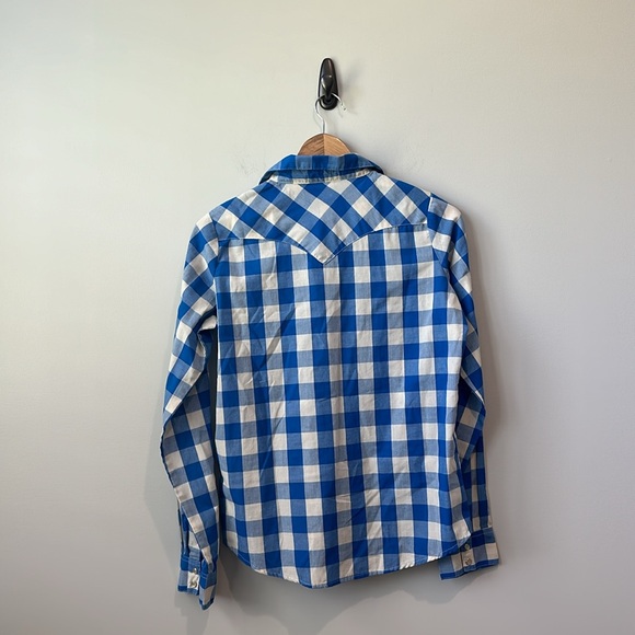 Wrangler Pearl Snap Royal Blue Buffalo Check Western button down Shirt M - Picture 8 of 8